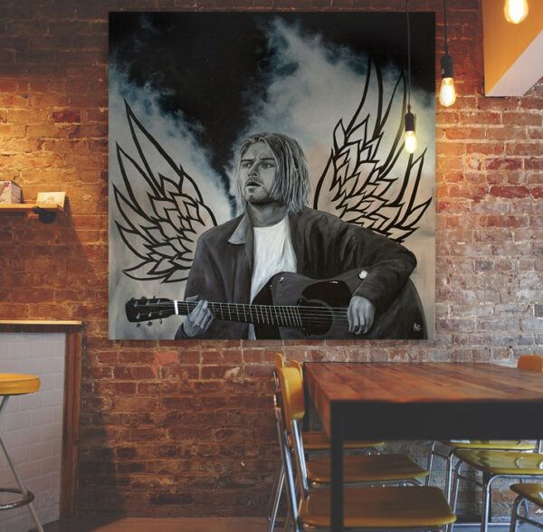 Acrylic painting on wooden board of Kurt Cobain | CLM Art
