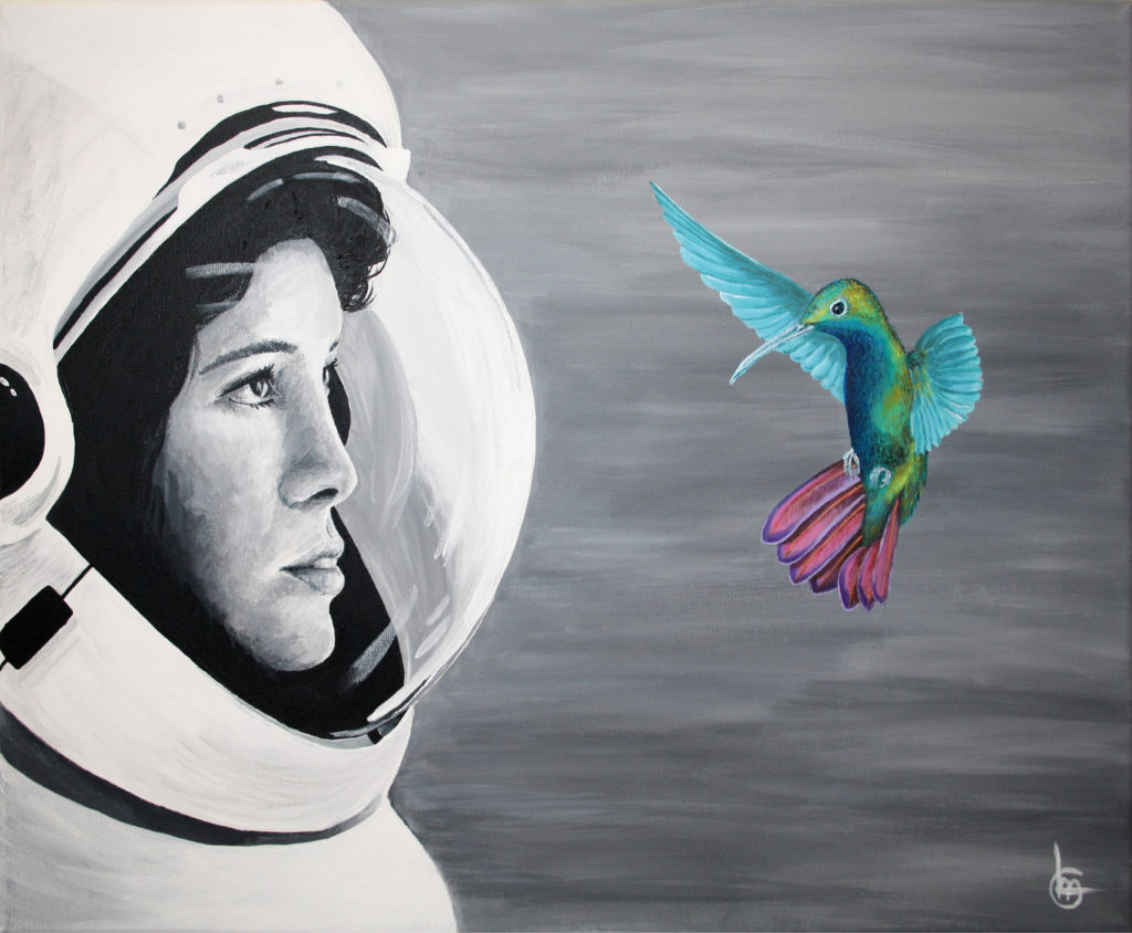 Facing Freedom - Modern Schilderij van astronaut en kolibrie | CLM Art